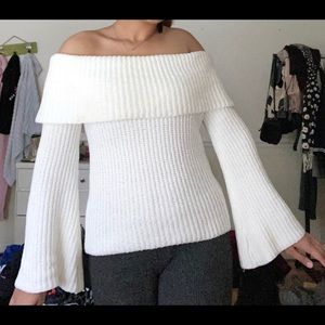 White Knit Off-The-Shoulder Sweater